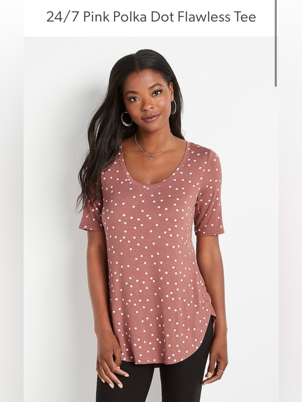 🆕 NWT Maurices 24/7 Pink Polka Dot Flawless Tee, XL